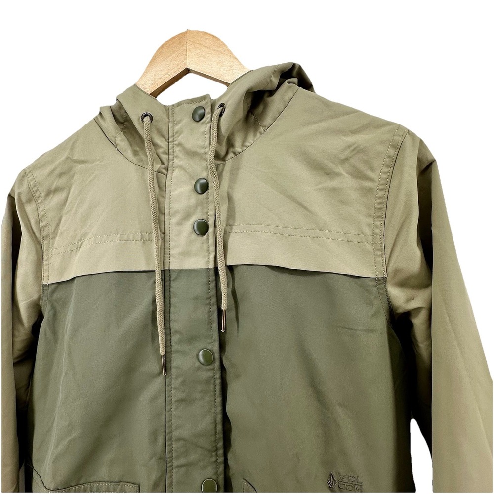 Volcom Mens Small Windbreaker Jacket Two Tone Olive Green Hooded B1511800